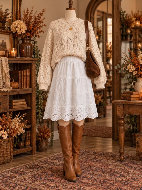 Jennifer & Grace Dresses & Skirts - Jennifer & Grace White Eyelet Cotton Midi Skirt Women’s L Cottagecore Boho
